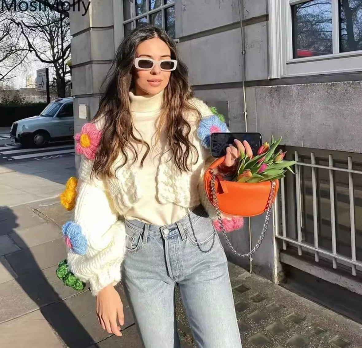 Big chunky flower knitted sweater