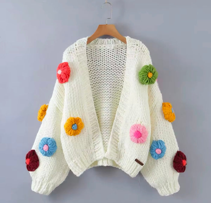 Big chunky flower knitted sweater