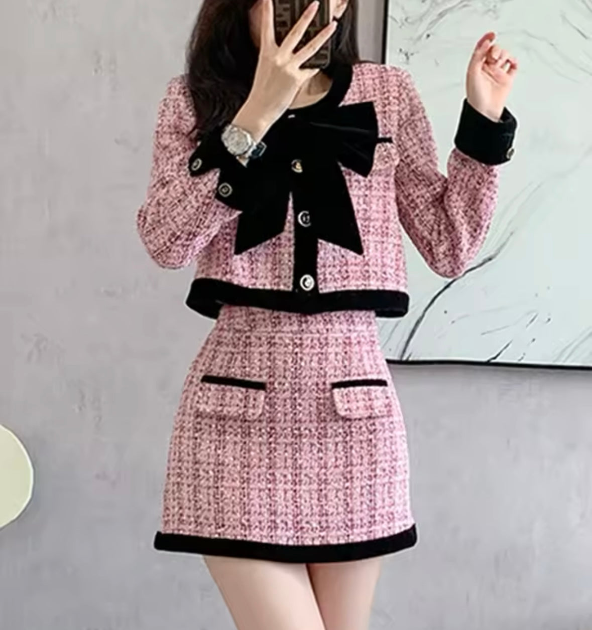 Pink tweed set